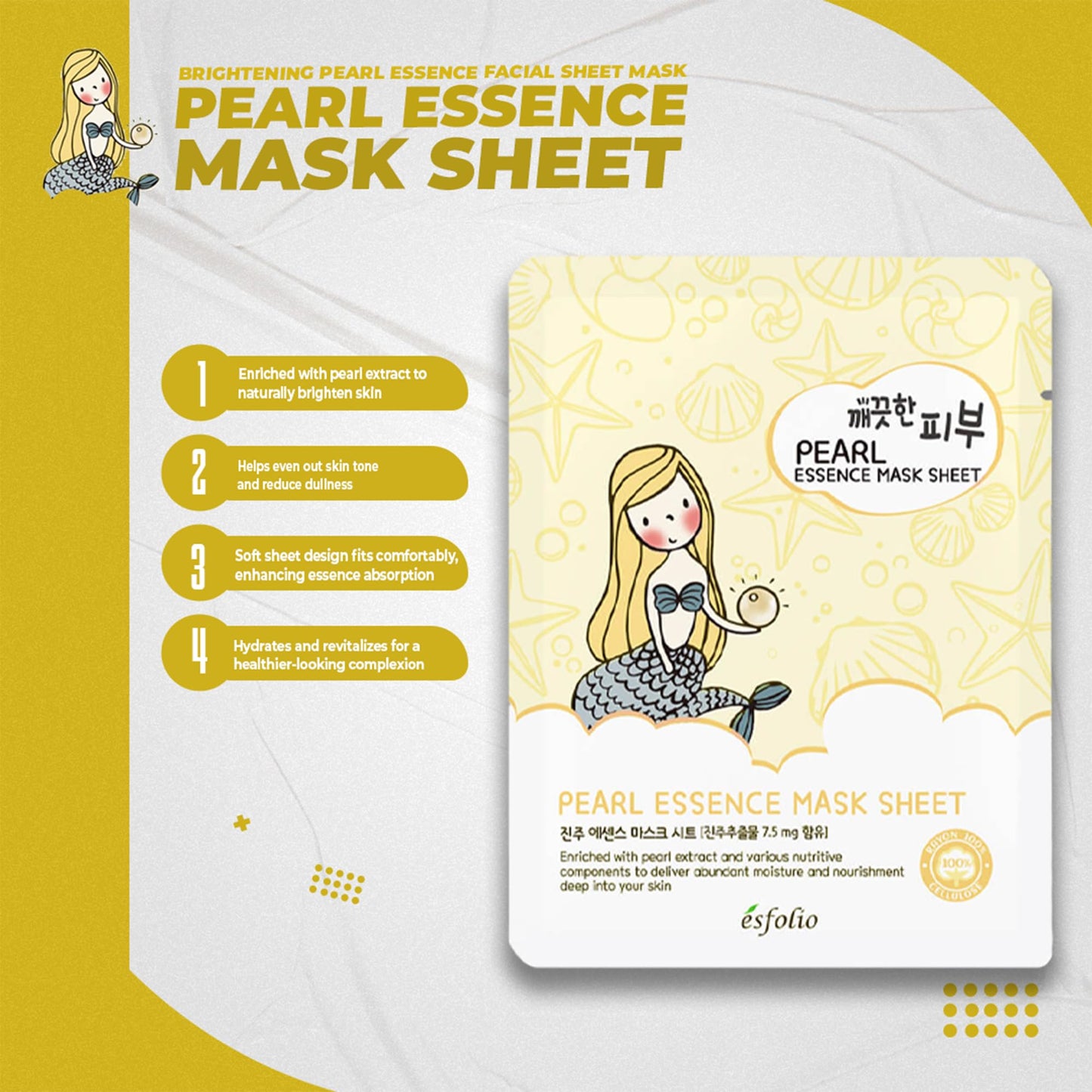 esfolio Pure Skin Mask Box – Pearl Essence Sheet Mask Set, Hydrating & Nourishing Korean Face Masks, Revitalizing Skincare for Soft, Smooth, and Radiant Skin (Pack of 10)
