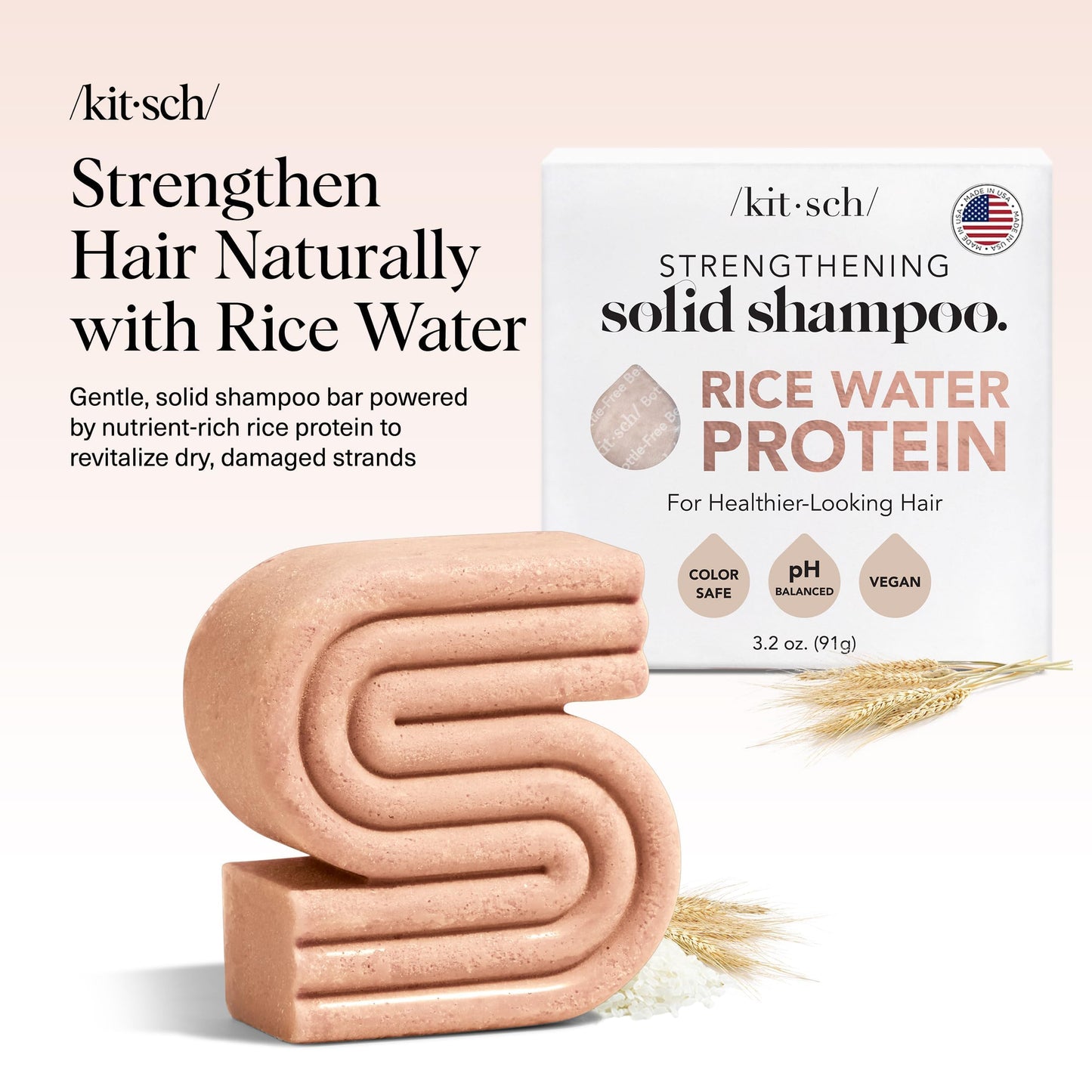 Kitsch Rice Water Shampoo Bar – Dry Hair Shampoo & Soap Bar for Hair Care & Hair Growth – Women and Mens Shampoo – Strengthens Damaged Hair – Vegan, Paraben, Silicone & Sulfate-Free – 3.2 oz