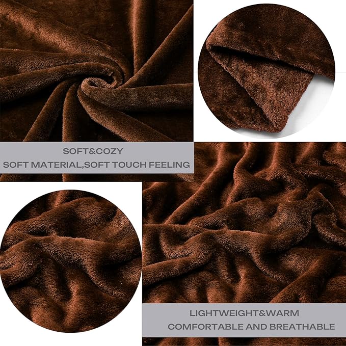 JIAHANNHA Flannel Fleece Blanket Throw Size(50 by 60 Inches),Brown Throw Blanket for Couch Sofa Bed 280GSM,Super Soft Plush Cozy and Lightweight Warm Bed Blanket for All Season