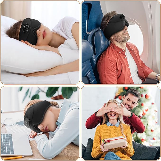 LC-dolida White Noise Sleep Mask, 3D Sleep Headphones with 16 Soothing Sounds, Bluetooth 5.4 Sleep Eye Mask with Timer, Total Blackout Sleeping Headphones for Side Sleeper(Black)