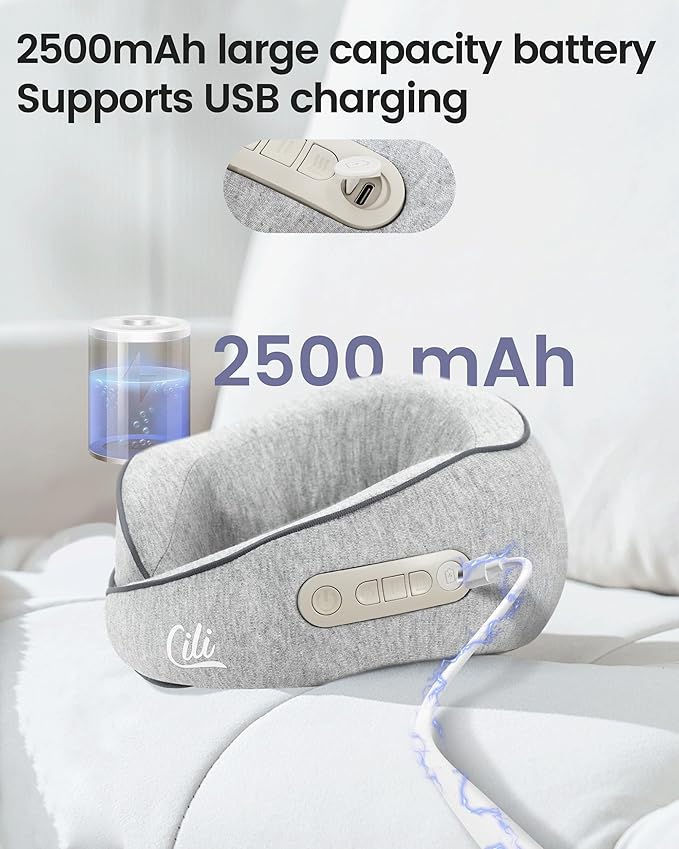 CILI Cordless Neck Massager Pillow with Heat, Shiatsu Neck Massager for Pain Relief Deep Tissue,Heated Massage Pillow for Travel,3 Adjustable Intensity,Gifts for Women Men Mom Dad
