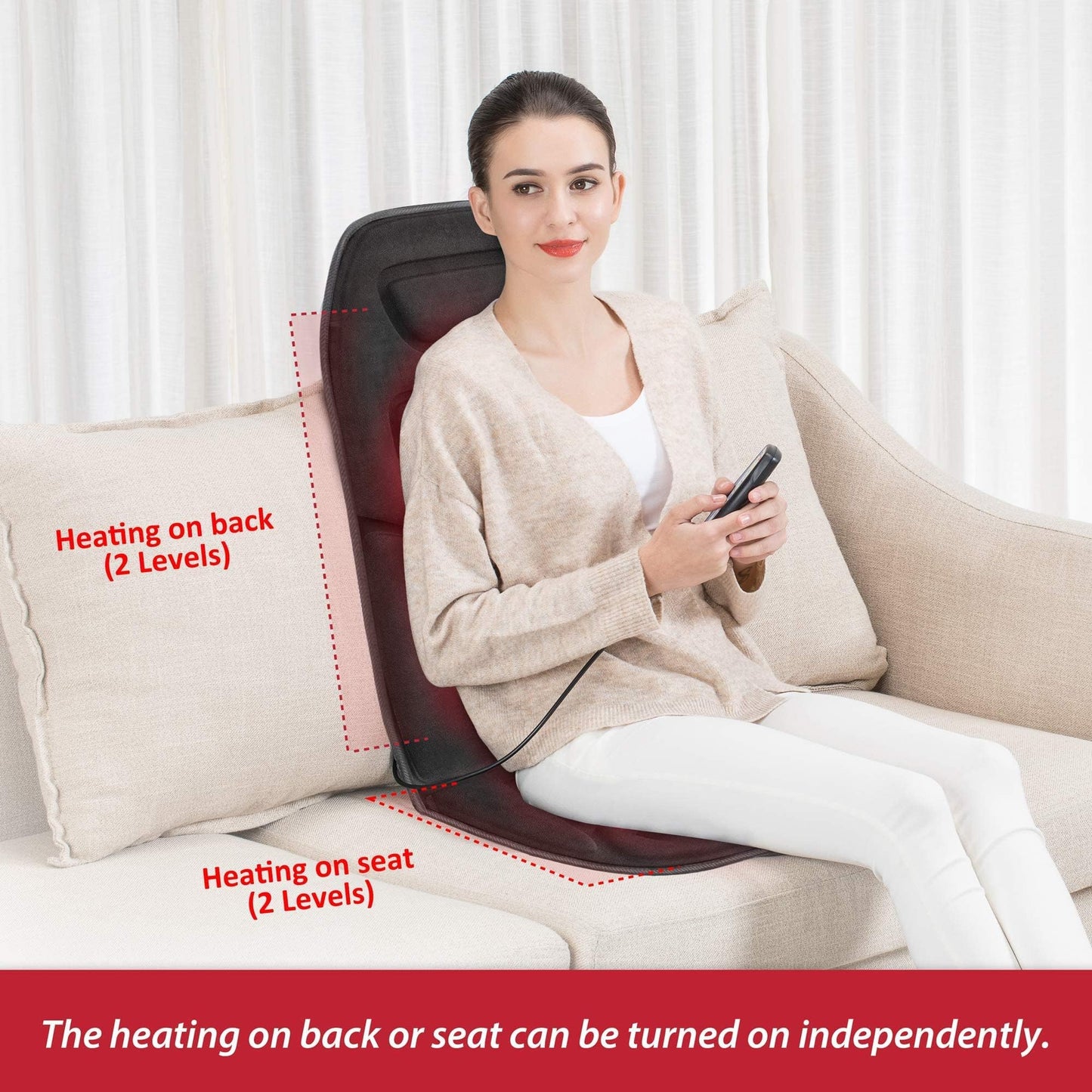COMFIER Back Massager Seat Cushion with Heat,10 Vibration Motors, Massage Chair Pad,Chair Massager for Pain Relief at Office/Home