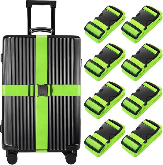 BILIONE 8 Pcs Luggage Straps, 79" Long Belts Keep Suitcase Secure While Traveling, TSA Approved Add a Bag Premium Accessory for Travel Bag Closure (8 Pcs Green)