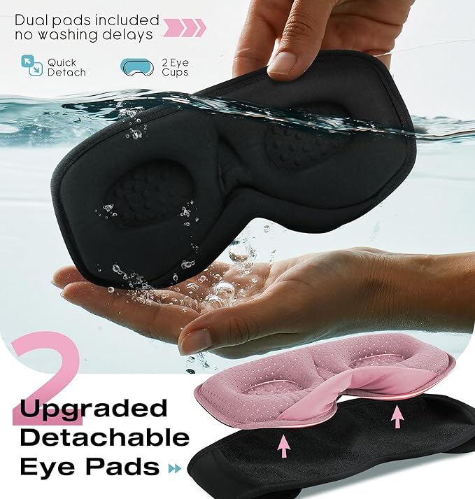 MUSICOZY Sleep Headphones with Bluetooth 5.4 Sleep Mask, Removable 3D Eye Cups for Zero Pressure Comfort, Wireless Bluetooth Eye Mask for Sleeping with Timer