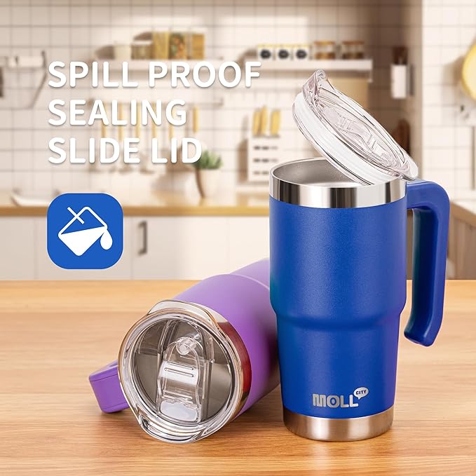 16 oz Tumbler with Handle Reusable Stainless Steel Vacuum Insulated Tumbler Cups with Lid and Straw Travel Mug for Women(Navy)