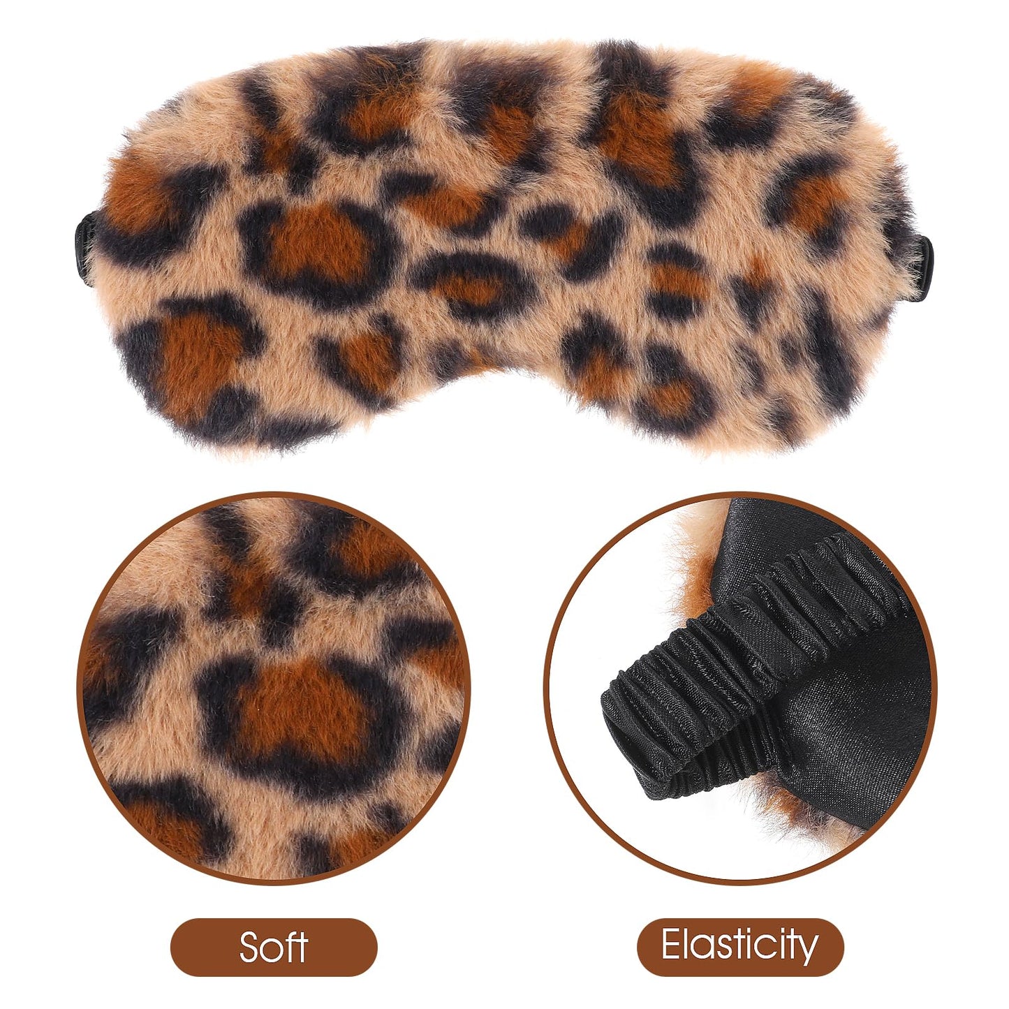 2 Pcs Plush Leopard Eye Mask Soft Sleeping Blindfold Eye Cover Comfortable Furry Faux Fur Sleeping Mask Satin Nap Night Eyeshade Cover for Women Men Gift (Brown, White)