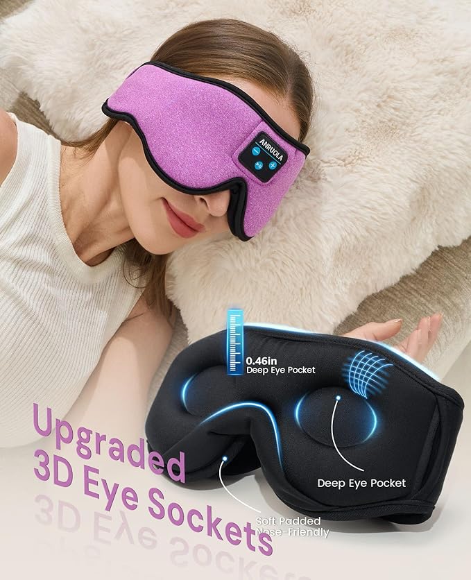 3D Bluetooth Sleep Mask & Wireless Headphones for Side Sleepers, Comfortable Eye Mask for Sleeping, Meditation & Relaxation, Idea Gift for Men Women