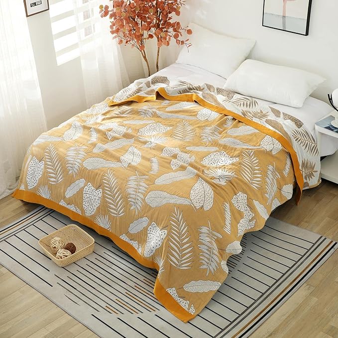 Boho Throw Blanket for Bed 100% Cotton Ultra Soft Rustic Quilt Fall Blanket Floral Printed Farmhouse Decor Bed Blankets,80"×90" All Season Rustic Throw for Sofa Couch Chair