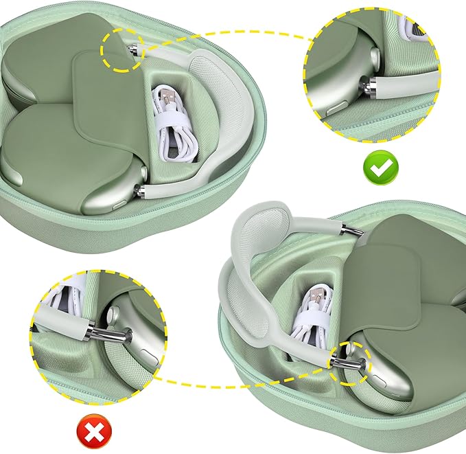 BOVKE Hard Carrying Case with Sleep Mode for Apple AirPods Max Wireless Over-Ear Headphones, AirPods Max Protective Portable Storage Bag with Mesh Pocket for Headphone Accessories, Green