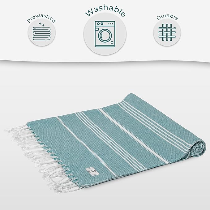 Compact Beach Towel - Sand Free & Compact, Oversized (39” x 71”), Quick Dry, Lightweight, and Functional, Perfect as Striped Blanket, Turkish Towel, Pool Towel - Oil Blue