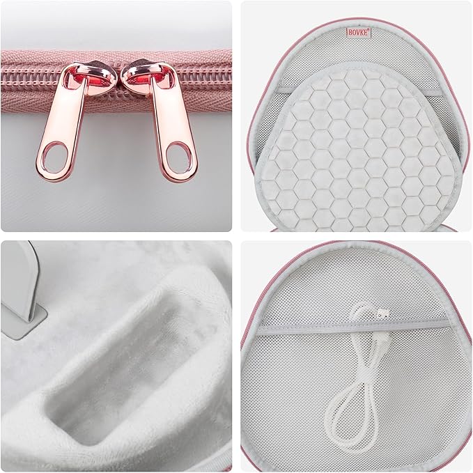 BOVKE Hard Carrying Case with Sleep Mode for Apple AirPods Max Wireless Over-Ear Headphones, AirPods Max Protective Portable Storage Bag with Mesh Pocket for Headphone Accessories, White Rosegold
