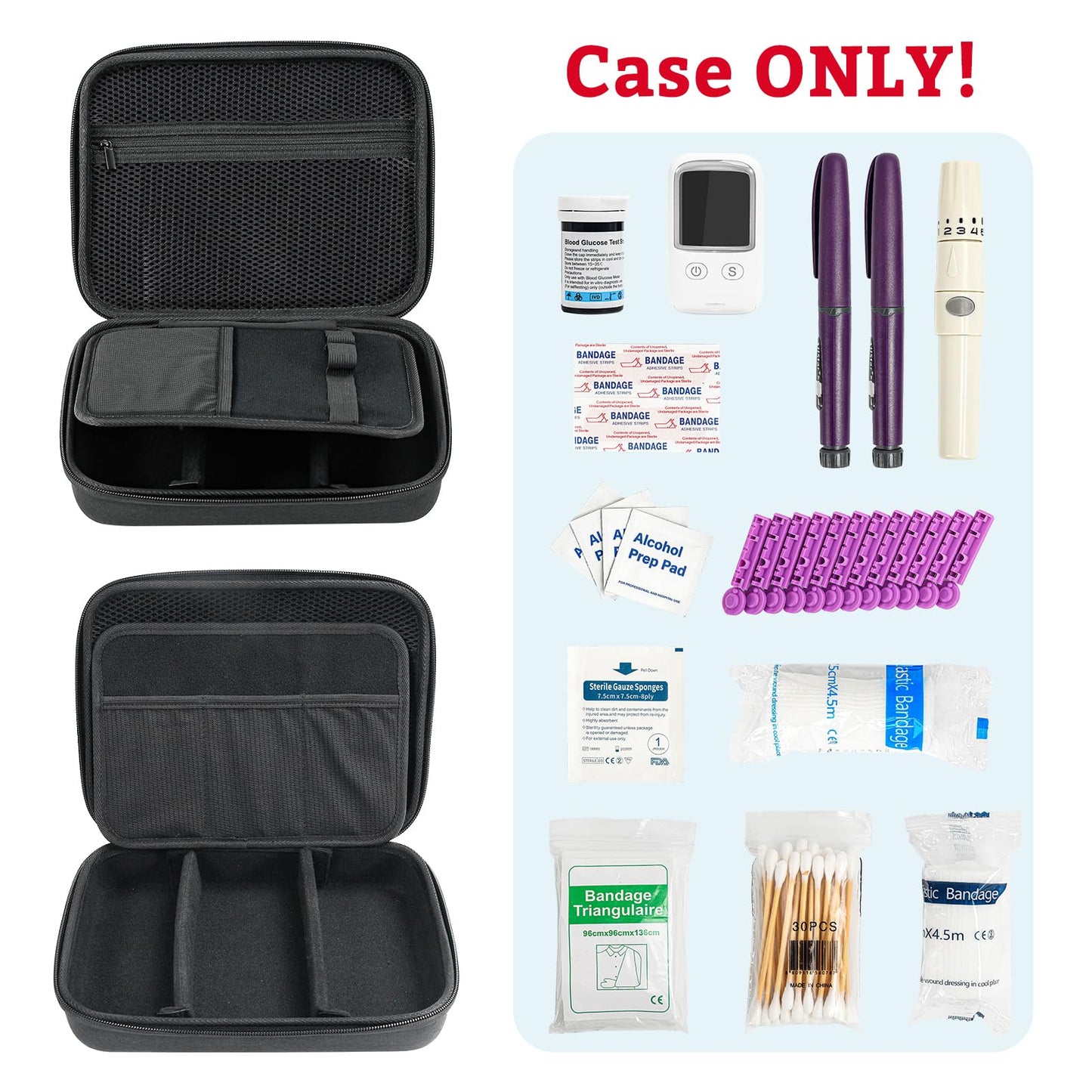 ProCase Diabetic Supplies Hard Travel Case, Diabetes Storage Bag for Glucose Meter, Insulin Pen, Blood Sugar Test Strips, Syringe, Needles and More Kits, Diabetic Care Kits Organizer Holder -Black