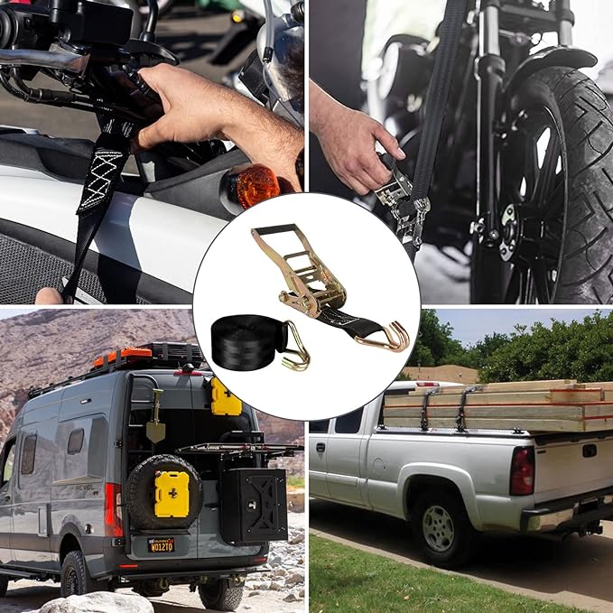 2 Pack 2 Inch Ratchet Straps Heavy Duty 20ft Tie Down Straps Ratchet with Double J Hook, 8000 LBS Break Strength, Cargo Ratchet Straps for Moving, Truck, Trailers, Motorcycles, Kayaks, Car Roof