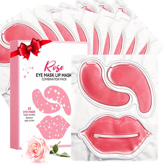 10 Pair Under Eye Mask & 10 Pair Lip Mask Skincare Set, Rose Pink Lip Patches & Under Eye Patches for Puffy Eyes, Dark Circles, Dry Lips Lines, Deep Hydrating Moisturizing, Gifts for Mom Women