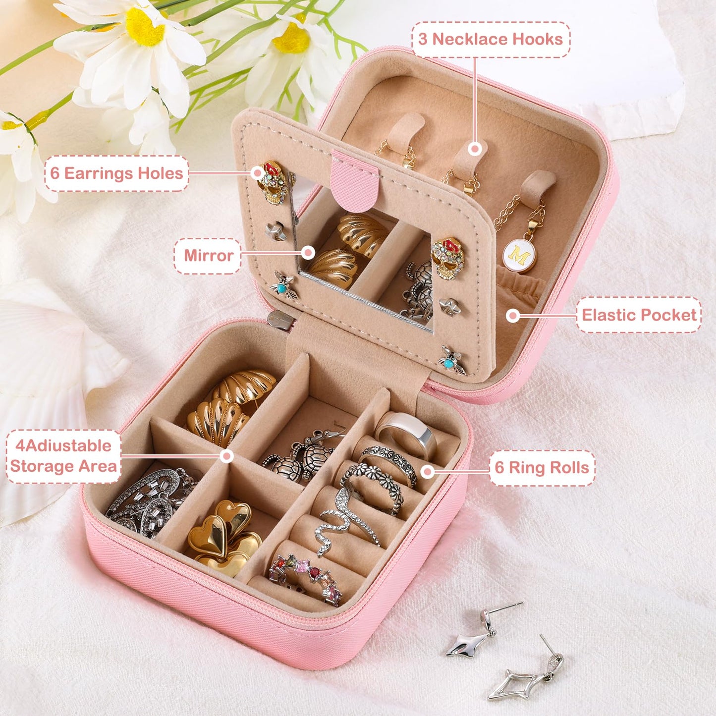 URSKYTOUS Travel Jewelry Case for Women Girls Daughter Birthday Gift from Mom Dad Jewelry Box Fashion Jewels Organizer Holder Birthday Christmas Wedding Graduation Gift for Niece Girlfriend Sister(M)