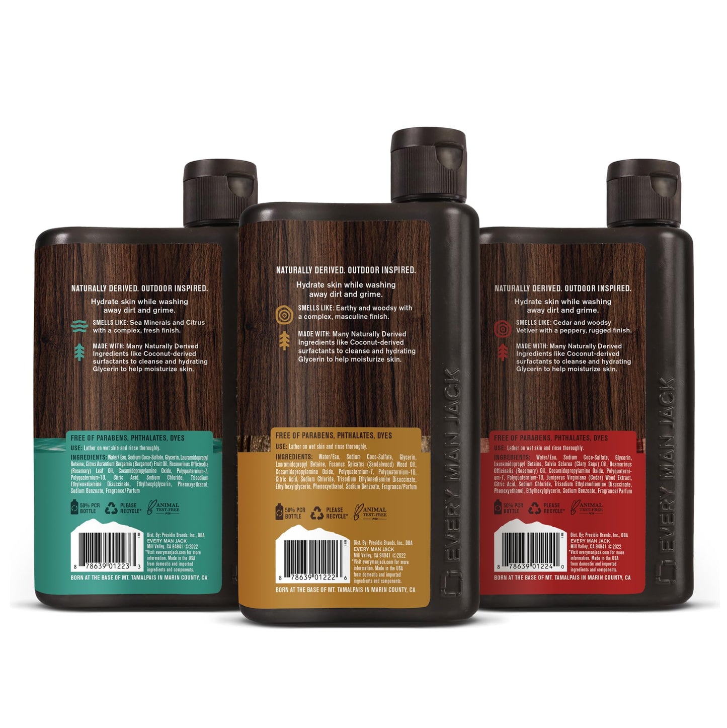 Every Man Jack Men's Body Wash Variety Pack - Includes 3 Body Washes with Natural Ingredients & Incredible Scents - Amber + Sandalwood, Cedar + Red Sage, Sea Minerals + Citron Fragrances (3 Pack)