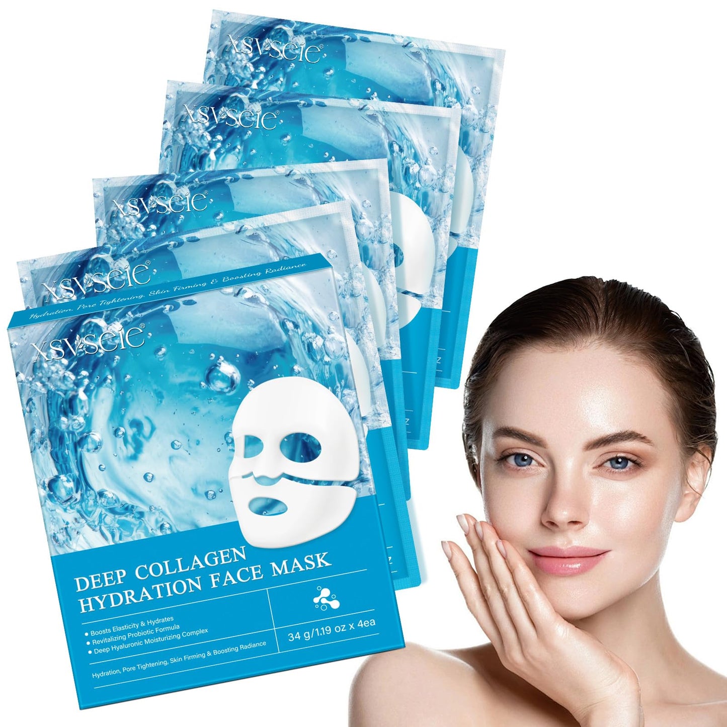 Xsvseie Collagen Face Mask, Deep Collagen Anti Wrinkle Lifting Mask Hydrogel Masks with Low Molecular Sheet Mask Overnight Hydrating Face Mask for Firming,Elasticity, Moisturizing for All Skin Types