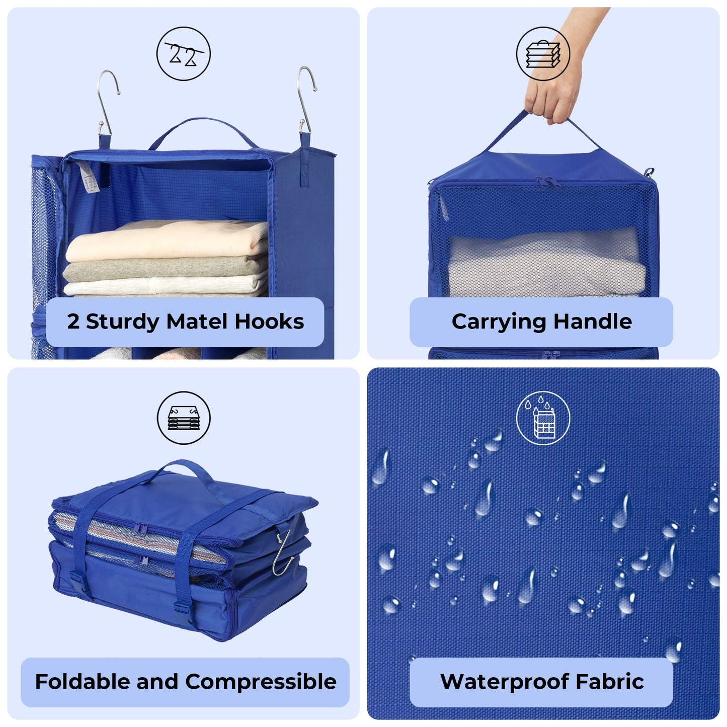 GRANNY SAYS Hanging Packing Cubes for Travel, Large Portable Hanging Suitcase Organizer, Foldable Compression Luggage Organizer Bags for Clothes, Carry on Closet Suitcase, XL-Blue Travel Shelves