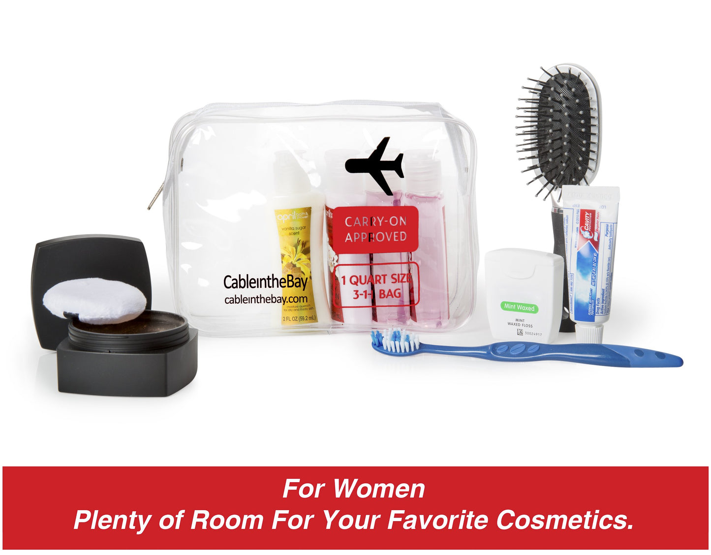 Cableinthebay TSA Approved Clear Travel Toiletry Bag-Quart Sized with Zipper-Airport Airline Compliant Bag/Bottles-Men's/Women's 3-1-1 Kit+Travel (1 PACK)