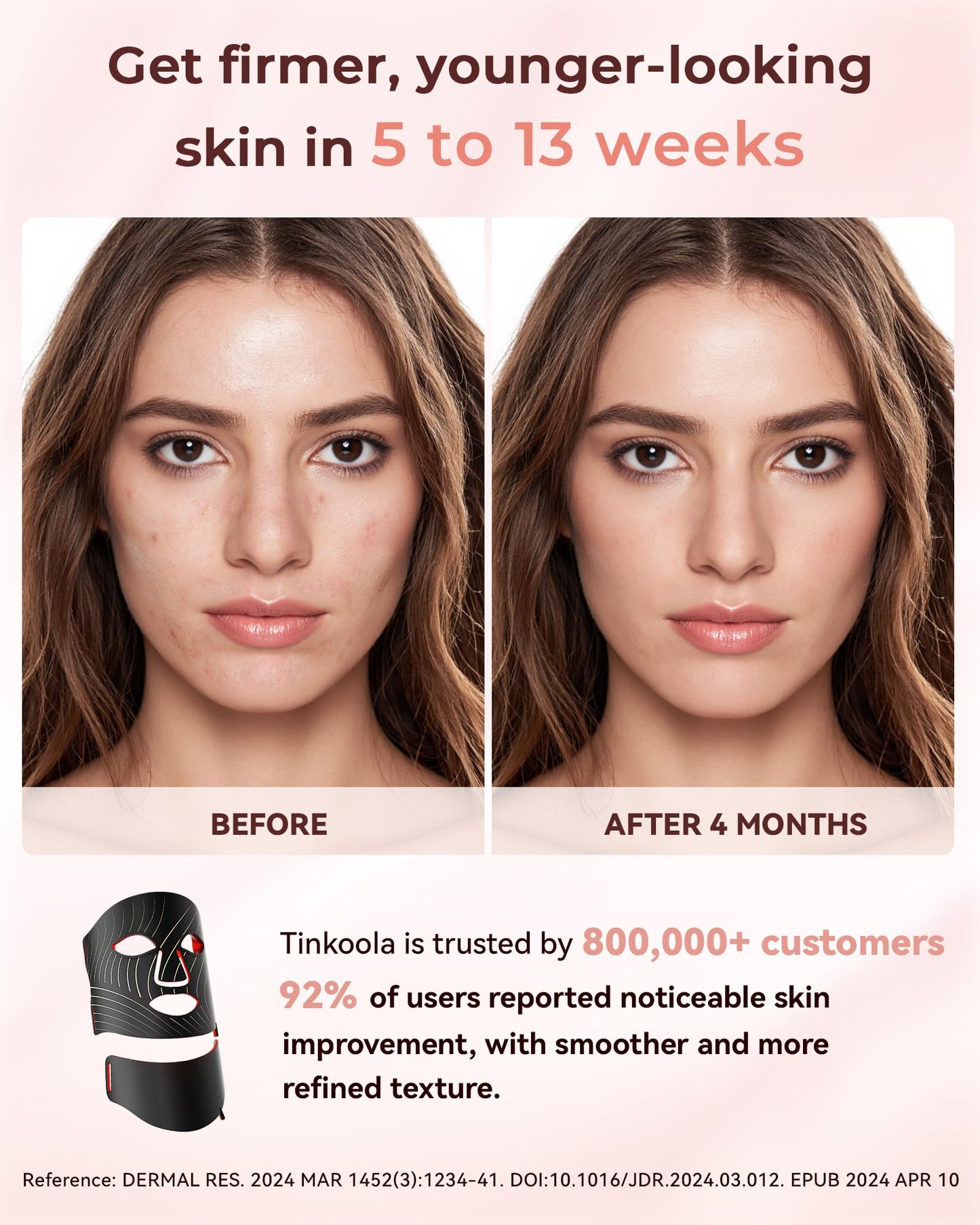 tinkoola Red Light Therapy for Face,LED Face Mask Light Therapy,LEDs Face Mask & Neck Mask Red Wavelength,Rechargeable Ergonomic Design for True Skincare at Home (Black)