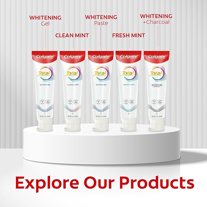Colgate Total Active Prevention Whitening Gel Toothpaste with Fluoride, Bulk with Clinically Proven Formula That Fights Plaque Bacteria, Mint, 4 Pack, 5.1 oz