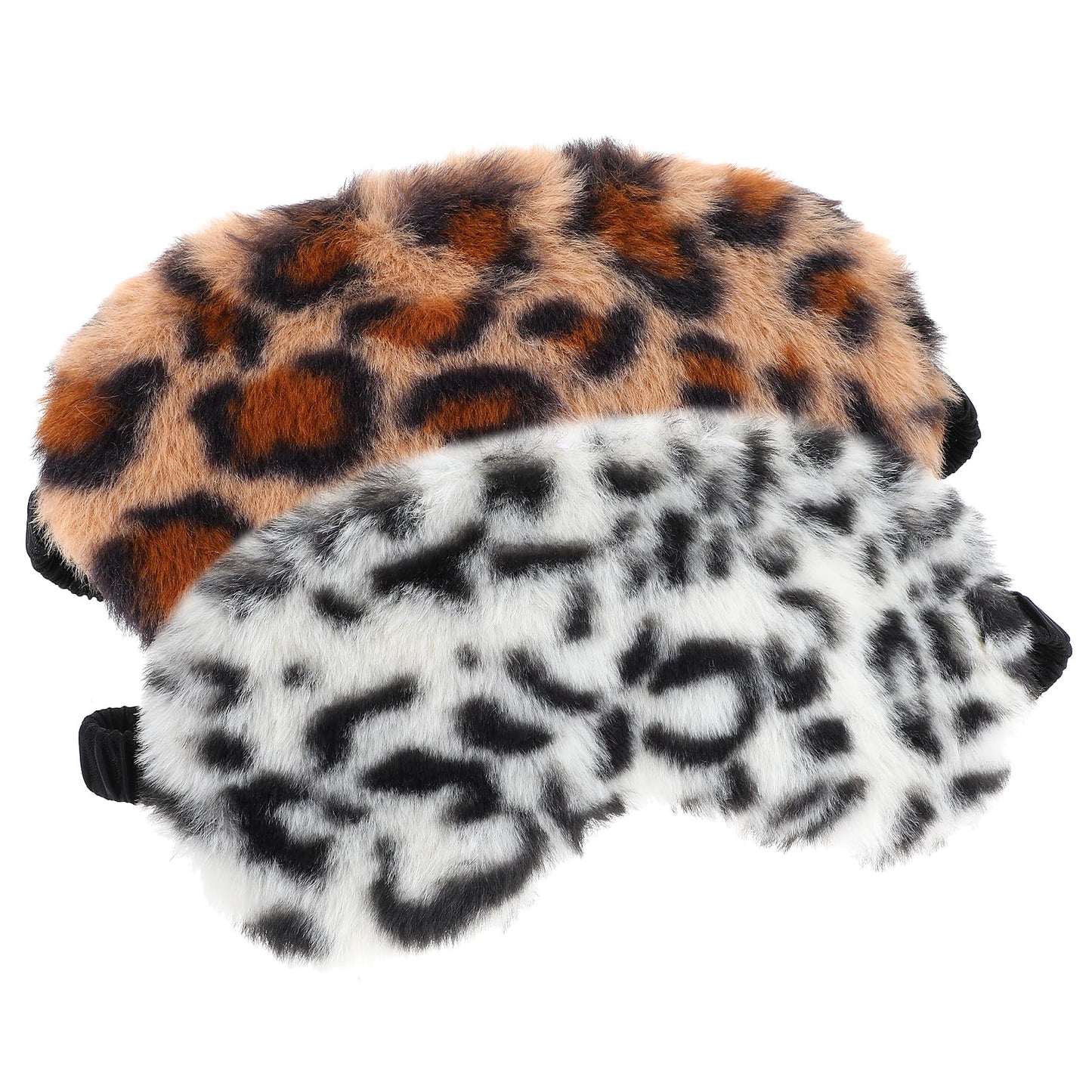 2 Pcs Plush Leopard Eye Mask Soft Sleeping Blindfold Eye Cover Comfortable Furry Faux Fur Sleeping Mask Satin Nap Night Eyeshade Cover for Women Men Gift (Brown, White)