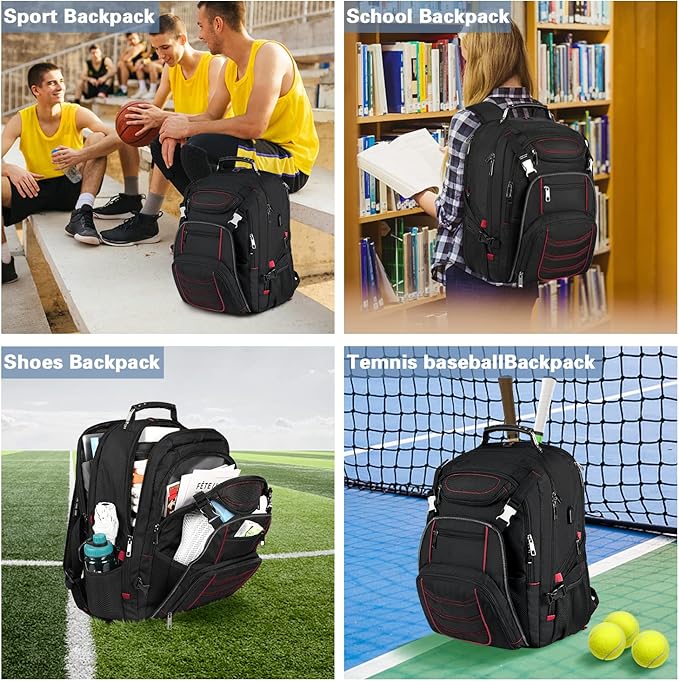 18.4 Laptop Backpack for Men, Extra Large Gaming Laptops Backpack with USB Charger Port, TSA Friendly Big Capacity Heavy Duty Travel Computer Bag RFID Anti-theft Pocket Backbag,21.2*15.5*11.5inch Red