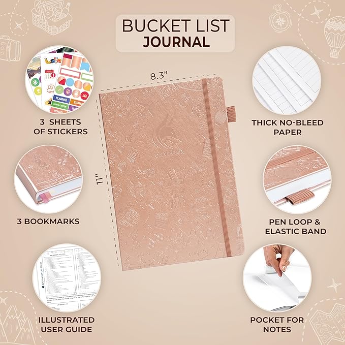 Clever Fox Bucket List Journal Large – Inspirational Book for Memories & Adventures – Motivational Bucket List Notebook for Couples, A4 (Rose Gold)