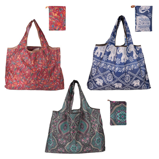 gracefuLife Foldable Grocery Bag Set of 3, Large Capacity 22x15in, Holds up to 44lb,Reusable Shopping Bags For Travel, Storage, and More, Soft Fabric with vivid Patterns