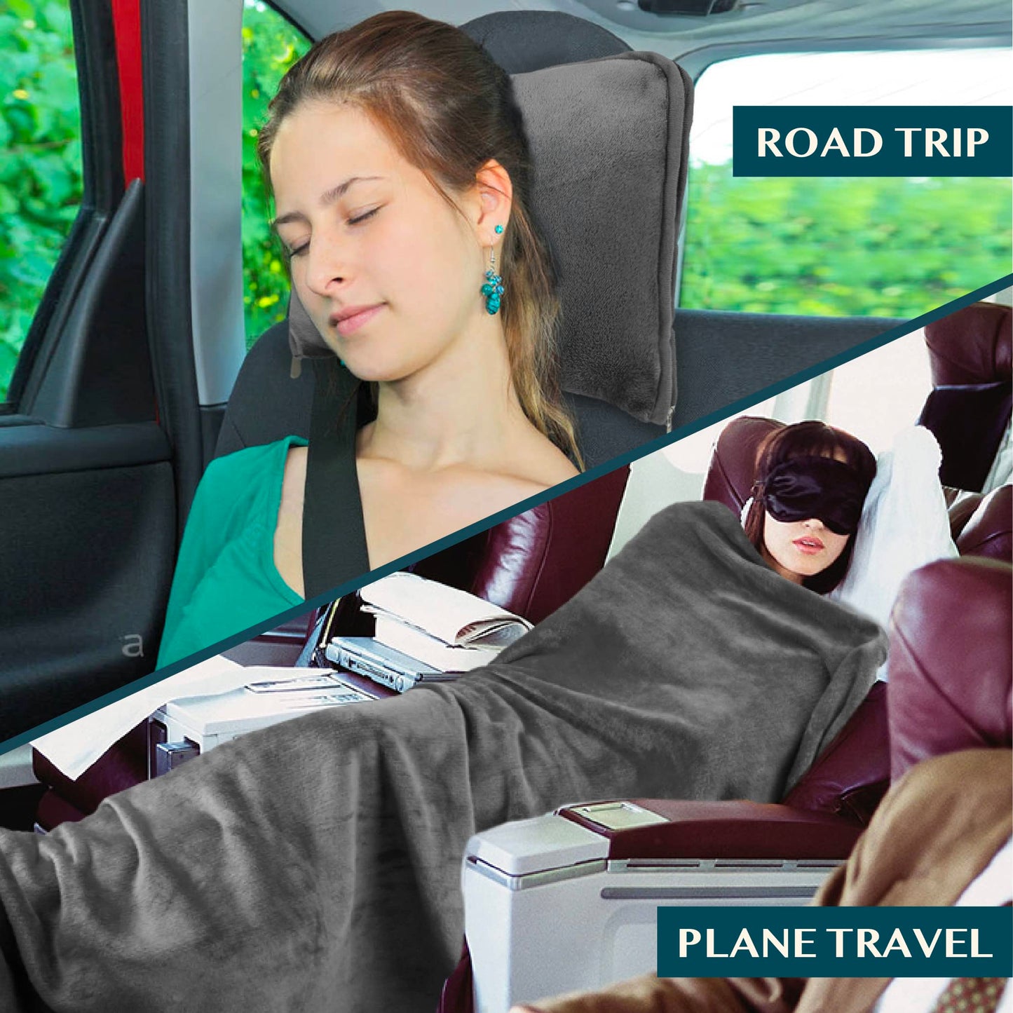 PAVILIA Travel Blanket Pillow, Soft Airplane Blanket 2-in-1 Combo Set, Plane Blanket Compact Packable, Flight Essentials Car Pillow, Travelers Gifts Accessories, Luggage Backpack Strap, 60x43 Gray