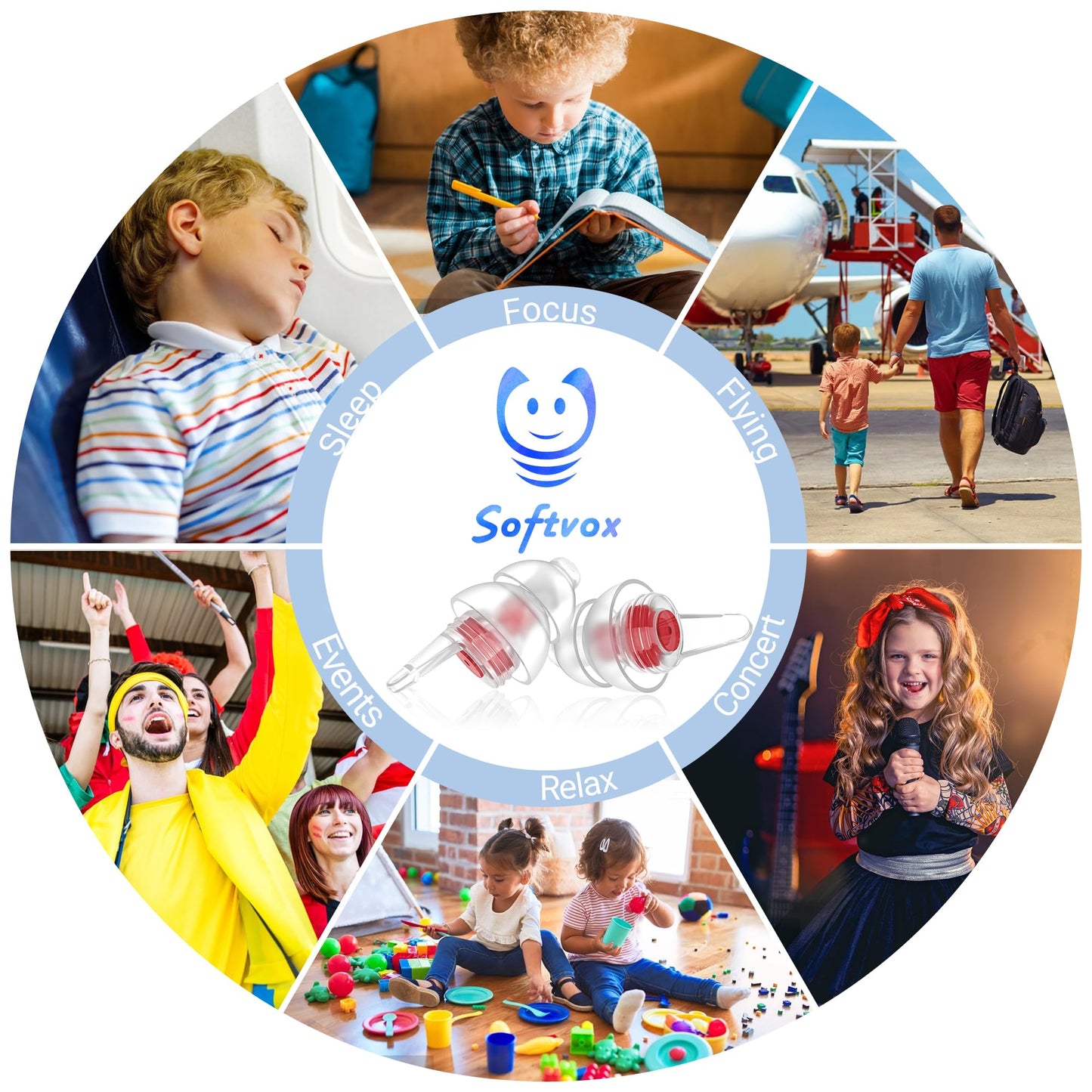 Softvox Kids Earplugs with String (6-12 yrs) – Ear Pressure Relief & Prevent Ear-Pain Airplane Travel Protection, Reusable Noise Sensitivity Ear Plugs for School, Home, Playtime, Beyond, 25 dB