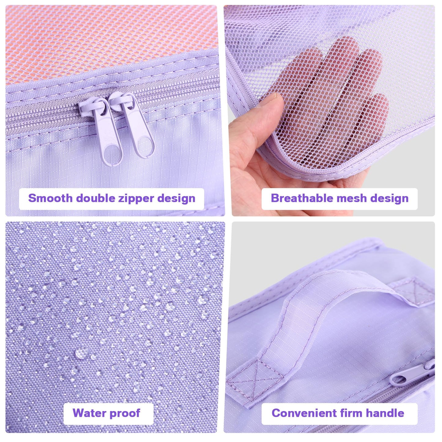 Reginary 2 Packs 6 Set Travel Packing Cubes Luggage Organizer Set Lightweight Suitcase with Shoe Bag for Clothes Toiletries (Purple)