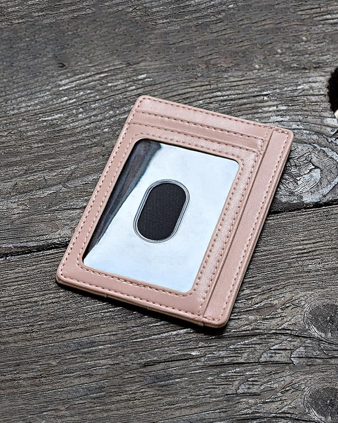 Buffway Slim Minimalist Front Pocket RFID Blocking Leather Wallets for Men and Women - Alaska Pink