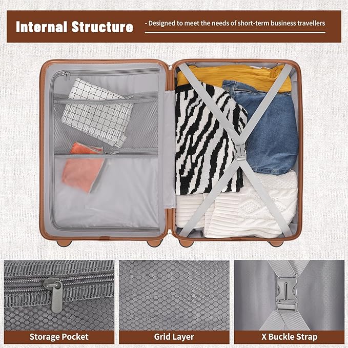 20 inch Small Carry On Luggage Front Open with Laptop Pocket, ABS+PC Hard Shell Suitcase with Spinner Wheels TSA Lock & YKK Zipper, 20in/Toiletry Bag/Handbag, Apricot Off White