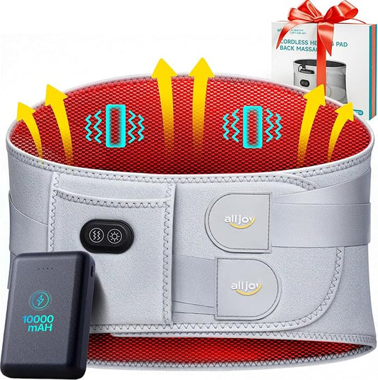ALLJOY 67" Cordless Heating Pad for Back Pain Relief FSA Eligible, 10000mAh Lower Back Massager with 3 Heat 3 Vibration, Portable Heating Pad for Cramps, Birthday Gifts for Women Men Mom Dad