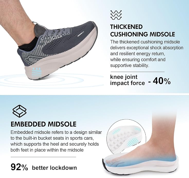 JACKSHIBO Wide Toe Box Shoes for Men Arch Support Shoes Wide Width Sneakers for Running Walking Athletic Tennis Orthopedic Plantar Fasciitis Workout with Thick Cushioned Zero Drop Sole
