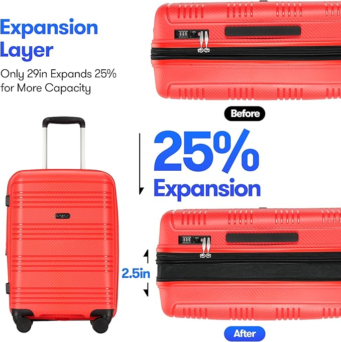 3 Piece Expandable Luggage Sets 20/24/29 inch Durable Suitcase Sets with Double Spinner Wheels TSA Lock For Travel Trips,Red