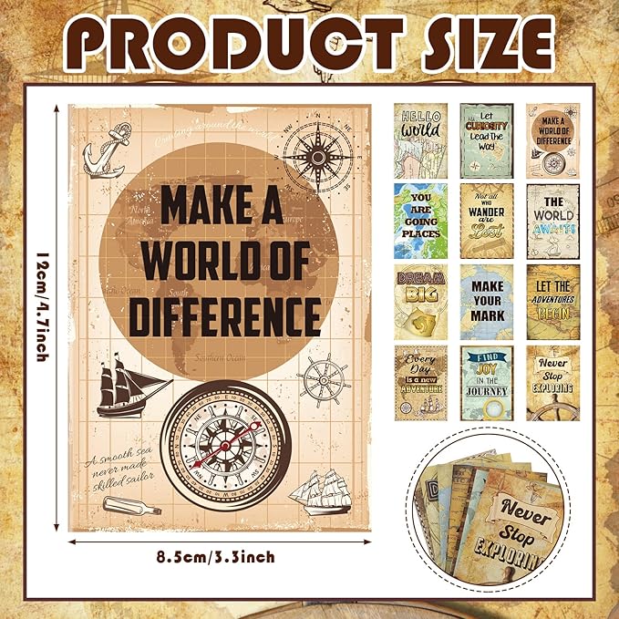 24 Pcs Travel The Map Notepad Travel Inspirational Gifts Notepads Mini Motivational Journal Notebooks Bulk Antique Map Patterns Small Pocket Notepads for School Office, 4.72 x 3.35 Inch,12 Styles