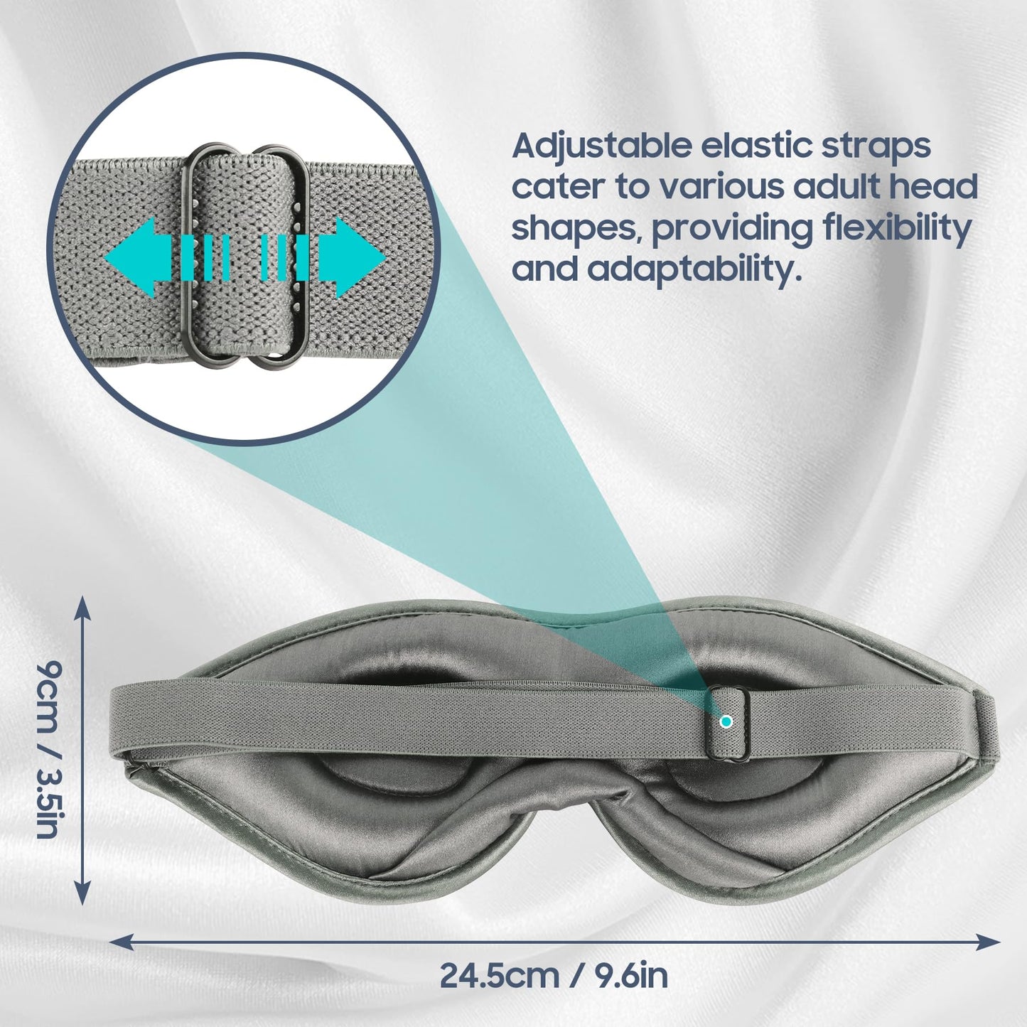 Sleep Mask Silk - 100% Mulberry Silk Eye Mask, ZOESMIEN 3D Contoured Eye Mask for Women Men, Light Blocking Side Sleeper Puffiness Dry Eyes, Unique Nose Bridge Design, Christmas Gift, Night Gray