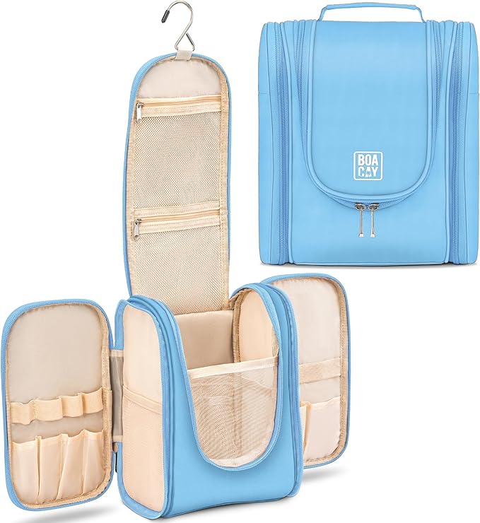 BOACAY Hanging Travel Toiletry Bag for Women and Men, Makeup Bag, Bathroom & Shower Organizer Kit for Accessories, Cosmetics, Travel Essentials