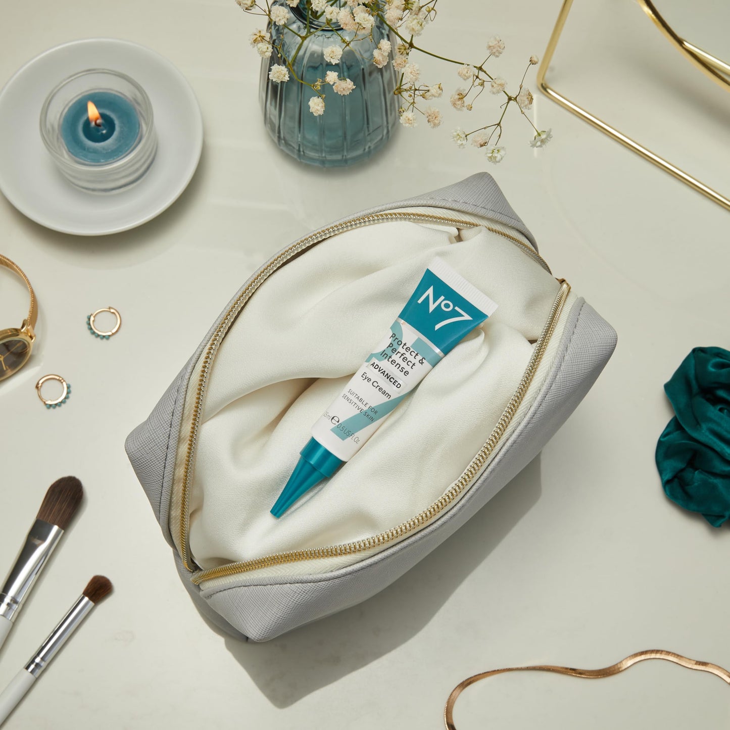 No7 Protect & Perfect Eye Cream - Intense Advanced Under Eye Cream for Dark Circles - Enriched with Hydrating Hyaluronic Acid and Nourishing Shea Butter to Revive Tired-Looking Eyes (0.5 Fl Oz)