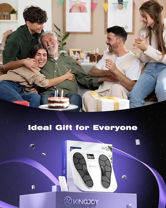 KINGJOY Foot Massager for Neuropathy, Rechargeable EMS TENS Foot Stimulator with 10 Modes 20 Intensities for Circulation Plantar Fasciitis & Swelling Pain Relief, Gifts for Women Men-White