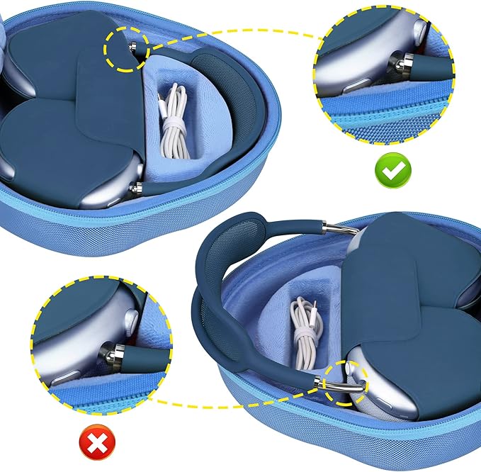 BOVKE Hard Carrying Case with Sleep Mode for Apple AirPods Max Wireless Over-Ear Headphones, AirPods Max Protective Portable Storage Bag with Mesh Pocket for Headphone Accessories, Blue