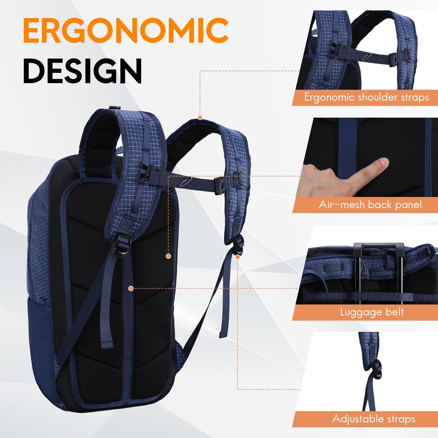 Haimont 25L Small Travel Backpack with 3 Compartments for Men Women, Water Resistant Lightweight Commuter Hiking Camping Day Pack, Navy Blue