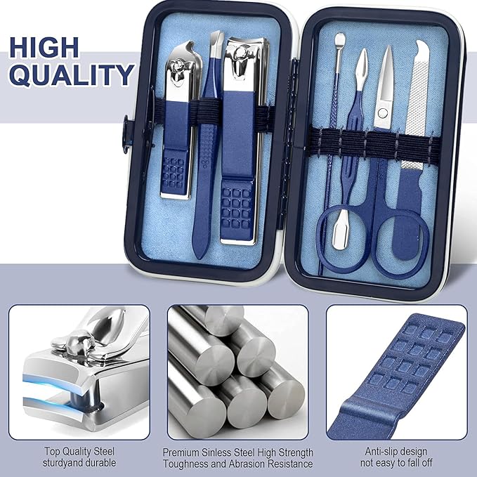 Aceoce Travel Manicure Set Mens Grooming Kit Stainless Steel Nail Clippers Nail Care Tool with Luxurious Travel Case Manicure Pedicure Set Professional Personal Care Gift for Men Family Friends