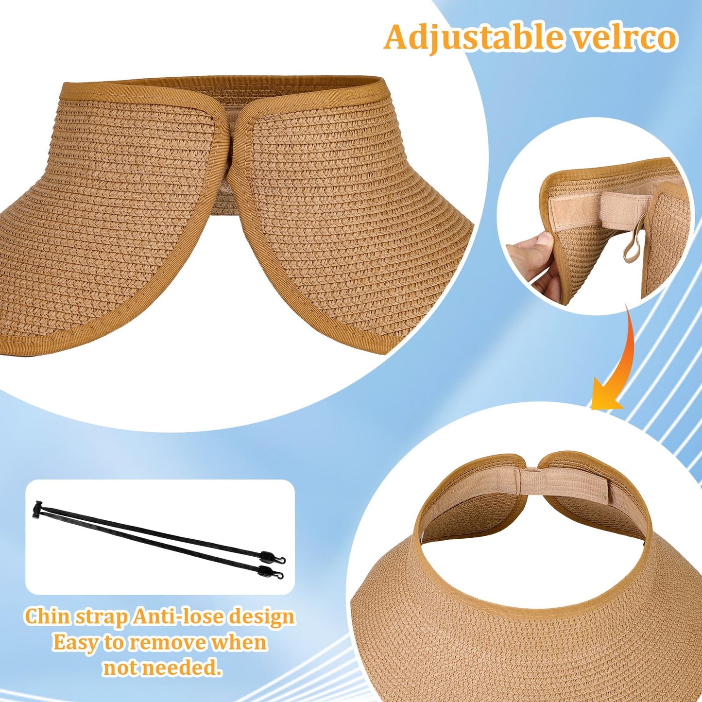 Sun Visor Hats for Women, Summer Packable Straw Beach Hat UV Protection 2025, Women's Ponytail Hat, Foldable Travel- Khaki