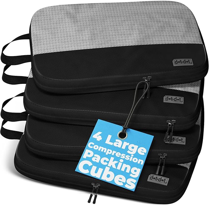4pc Large Compression Packing Cubes for Travel - Luggage Packing Organizers - Travel Packing Cubes for Suitcases