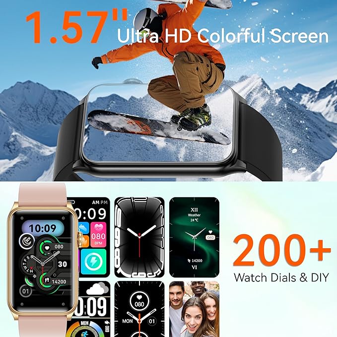 KPEP Health Fitness Watch with LED Flashlight, 24/7 Stress/Blood Pressure/SpO2/Heart Rate/Sleep Monitor, 100+ Sport Modes Calorie Counter Pedometer IP68 Waterproof Fitness Tracker for Men Women, Black