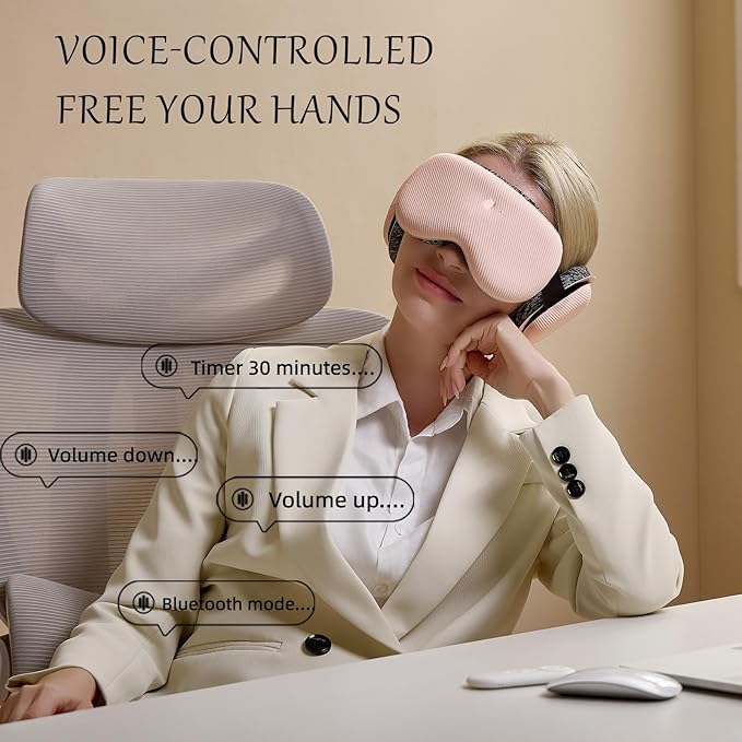 CLOZIA Sleep Headphones Wireless Bluetooth, White Noise Bluetooth Sleep Mask with 12 Soothing Sound, Sleep Mask with Bluetooth Headphones for Travel Yoga Office Meditation, Pink