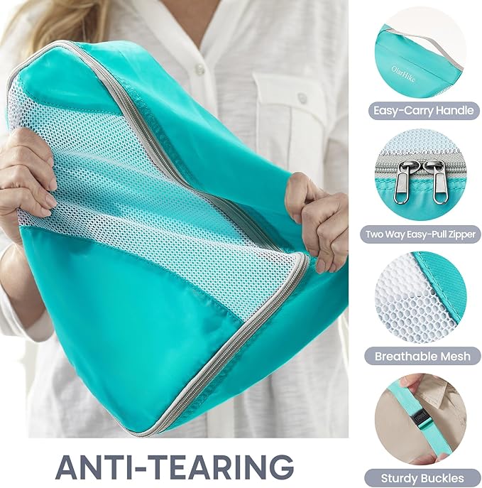 ALL INCLUDED 10 Set Durable Packing Cubes for Suitcases,OlarHike Essentials for Travel,UPGRADED Anti-Tear Stitching, NEW Improved Luggage Packing Organizers for Travel Accessories (Teal)